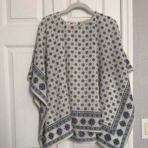Michael Kors Cream Blouse with Navy Medallion Print